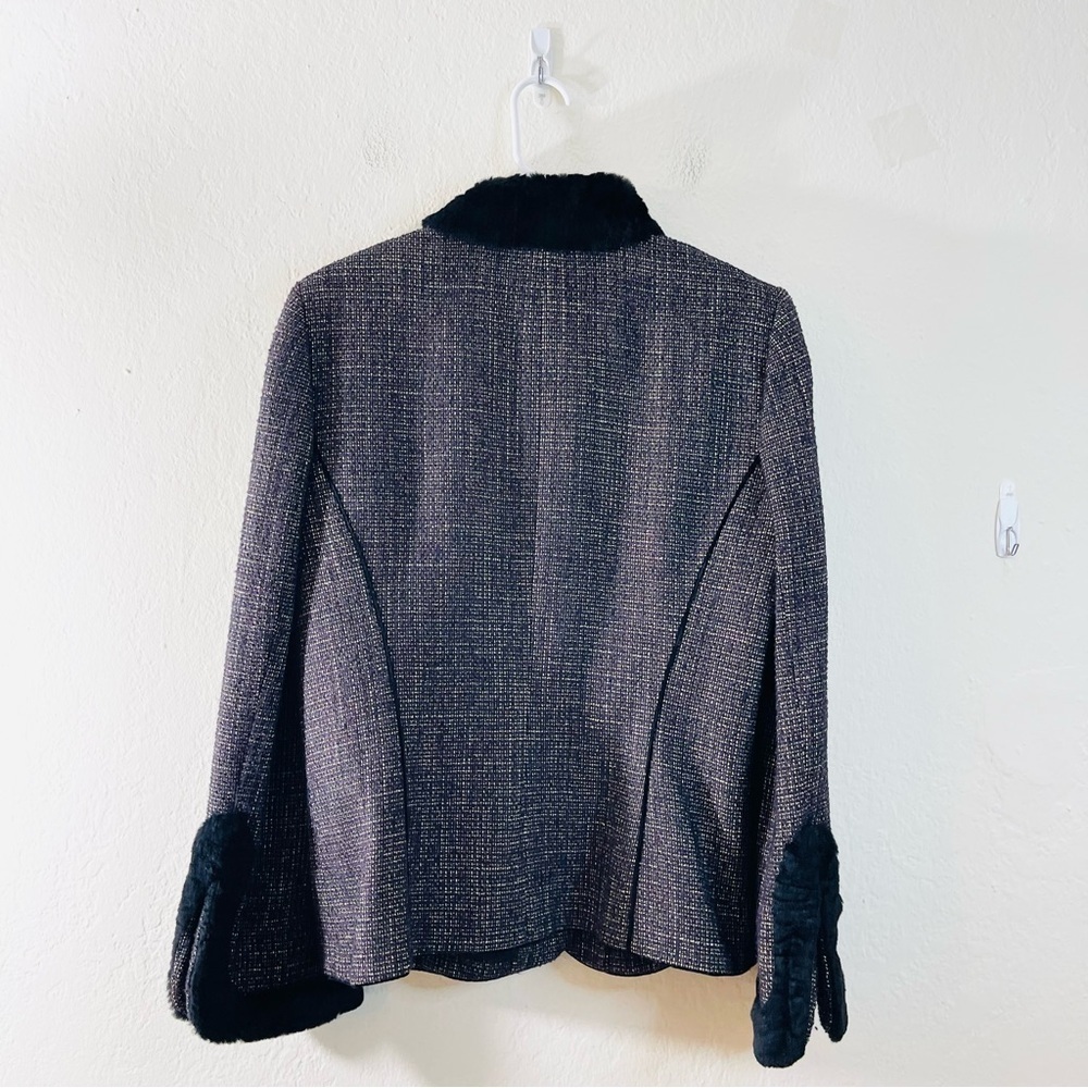 Dana Buchman Faux Fur Neckline Tweed Blazer Jacket Size 12 Multi Color - Picture 2 of 10